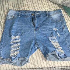Shein Blue ripped knee high jean shorts